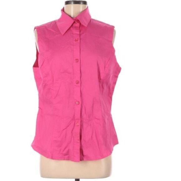 Mishca Womens Pink Sleeveless Button-Up Collared Blouse M - Picture 1 of 4